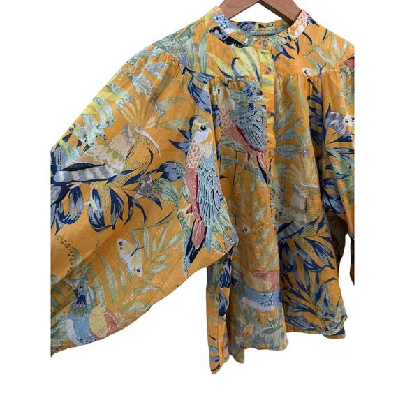 Anthropologie Maeve Balloon Sleeve Tropical Bird Button Down Shirt Size XS - Picture 4 of 10